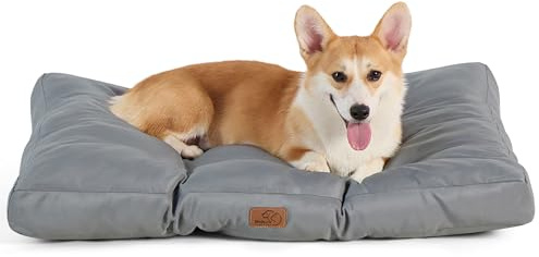 BEDSURE Hundekissen kleine Hunde waschbar - 76x50cm Hundebett M für kleine, mittelgroße Hunde Outdoor gepolstert Hundematte grau in 8cm Höhe