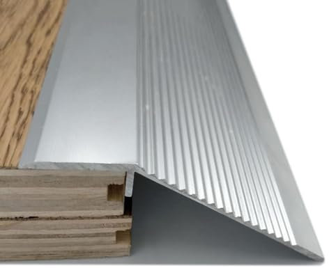 SKINCATE Barre De Seuil pour Sol Irrégulier Hauteur 1-5cm, Profilés De Transition De De Sol en Vinyle, Rampe De Seuil en Aluminium, pour Bois Au Carrelage, 10cm Largeur(Silver)