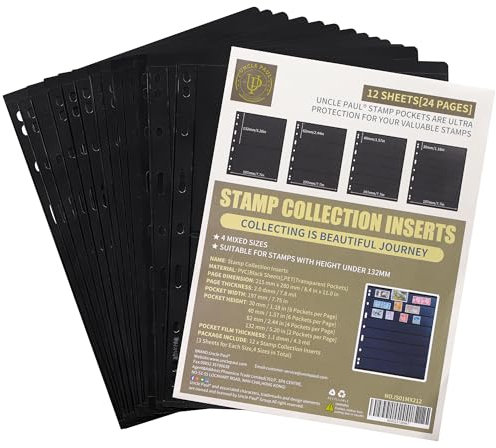 Briefmarken-Sammeleinlagen – Briefmarken-Sammelalbum, 12 Blatt mit 4 verschiedenen Größen für Briefmarken-Sammel-Ordner-Set IS01MX212
