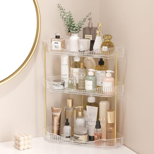 Lifewit Make Up Organizer, 3 Stufen Schminktisch Organizer, Stabil Eck-Mehrzweck-Regal für Parfüm/Hautpflegemittel/Duschgel im Badezimmer,Küche,Schlafzimmer, Transparente