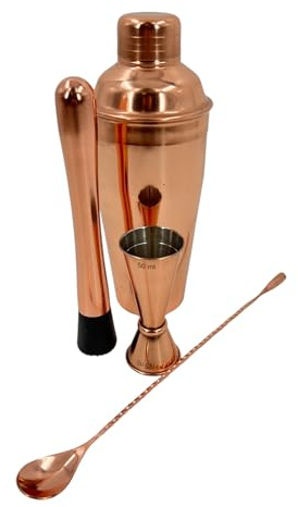 Premium Stainless Steel Cocktail Shakers Set,Cocktail Making Kit, Cocktail Set, Shaker, Jigger, Muddler, Strainer, Pourers, Mixing Spoon, Bar Blade & More (Copper, 4 Piece)