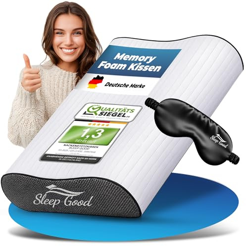 Sleep Good Nackenstützkissen höhenverstellbar mit Spannbezug - Ergonomisches Kopfkissen aus Memory Foam für Seitenschläfer & Rückenschläfer in 4 Verschiedene höhen einstellbar.