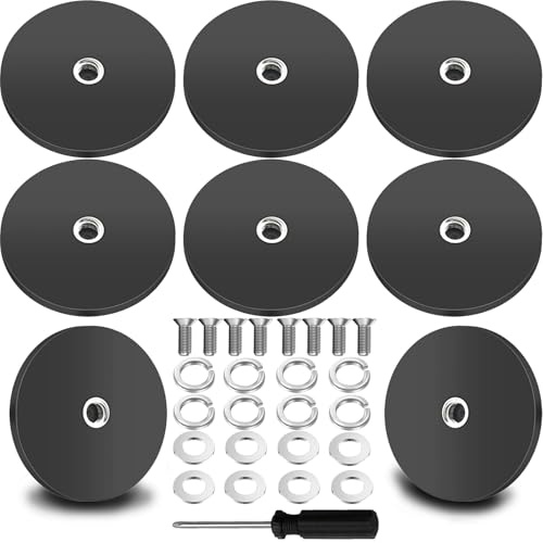 Cveenk 8 Stück Neodym Magnete Gummiert, Ø 43mm Gummi Runde Magnete Anti-Rutsch,15kg Starke Magnete mit M6 Gewinde für Fahrzeuge Lampen Instrumente und Geräte