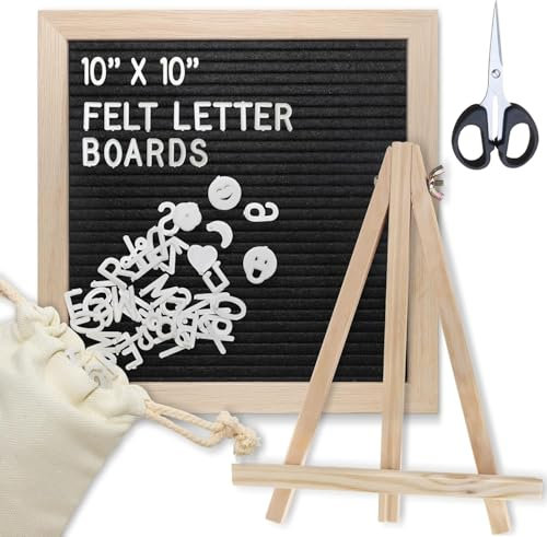 CRITIVE-SHOP Filzbuchstabentafel mit Rustikalem Holzrahmen, Buchstaben, Aufbewahrungstasche und Schere, Buchstabenset, Worttafel, Nachrichtentafel, Buchstabenschild, Veränderbarer Inhalt Wandtafel