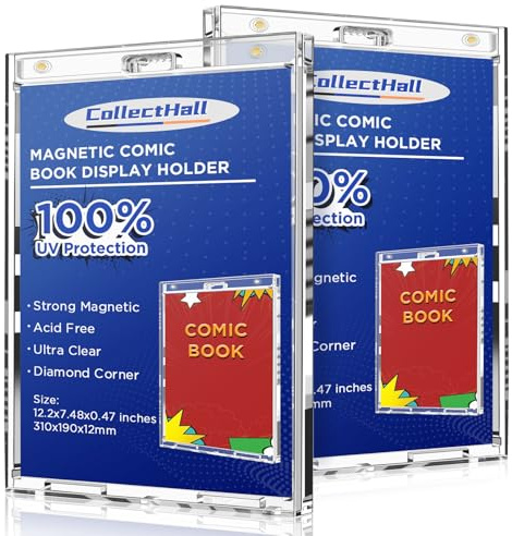Magnetic Comic Book Display Cases 2 Pack- Crystal Clear Comic Book Display Holders, UV Protection Hardcase Protectors, Mountable Display Frame