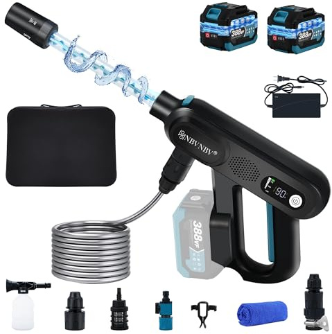 Akku Hochdruckreiniger für Makita 18V Akku 3-Stufiger Max 220 Bar | 5-IN-1Spirale Druck Erhöhen Düse Mobile 5m Schlauch