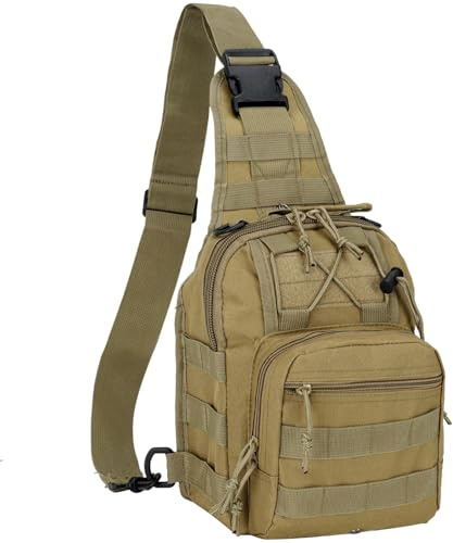 koolehaoda Taktische EDC Sling-Tasche, wasserdicht, klein, taktische Brusttasche, für Reichweite, Reisen, Wandern, Outdoor-Sport, Herren und Damen (B14-Khaki), Khaki, Small