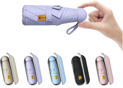 DTEGHMC Pieghevole Ombrello da Viaggio,Mini ombrello da viaggio per borsa con custodia,Pioggia Antivento Anti UV,Mini Ombrello Ultraleggero per Donne Uomini (Purple)