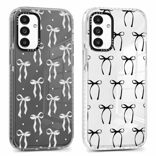 Xylota 2 x Fodral för Samsung Galaxy A13 5G 6,5 tum, Transparent Aesthetisk Design Rosett Flickor Kvinnor Fodral, Mjuk Ultratunn Silikon TPU Stötsäker Skyddshölje för Samsung A13, Bow 02