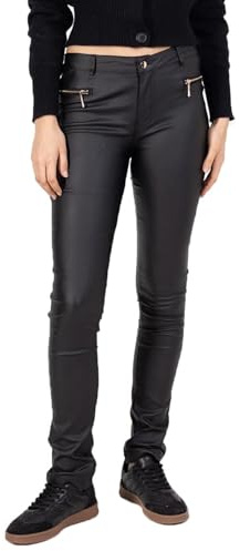 Lusty Chic Damen Kunstlederhose Wet Look Hose Lederoptik mit Reißverschlusstaschen, Mid Waist, Skinny Fit (M, Schwarz 2)