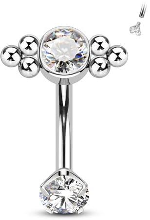 Agrewd Joyería de Piercing Rook G23 Titanio Macizo Joyería de Piercing para Cejas 16G Plata/Oro Pendientes Tragus 6/8mm CZ Transparente Pendientes de Cartílago Barras para Cejas para Mujeres Hombres