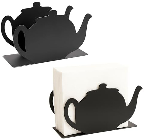 Set da 2 Portatovaglioli Da Tavola in Metallo, Porta Tovaglioli Da Tavolo Nero 15x6x13 cm, Elegante Portatovaglioli Da Cucina Thè