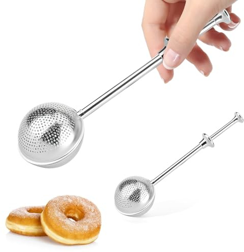 Powdered Sugar Shaker Duster, 2 PCS Sifter for Baking, Flour Duster for Baking, 304 Stainless Steel Powdered Sugar Spring Duster for Baking, Spring-operated Handle for Sugar Flour and Spices