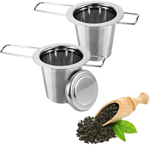 2 Pièces Infuseur Thé en 304 Acier Inoxydable,Infuseur à thé avec Poignée et Couvercle Pliables,Filtre the pour Tasse à thé Réutilisable, Convient pour la Plupart des Tasses à thé, des Bols à Thé