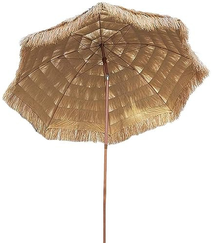 Ombrellone da Spiaggia in Paglia da 2,4 m, ombrellone in Paglia Sintetica di Rafia Tropicale, Patio con Funzione di inclinazione, Molto Adatto per spiagge, Bar, terrazze, Ponti, Giardini