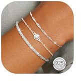 Aidenn 3Pcs 925 Sterling Silber Armband Damen Silver Zirkonia Akzente Armbänder Set Verstellbare Stapelbare Kettenarmband Schmuck für Damen Mädchen als Geschenk