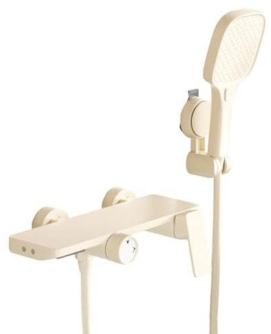 Grifos de Pared para Bañera con 30° Boquilla de Cascada Ajustable Grifo Bañera y Ducha Monomando,Leche Blanca