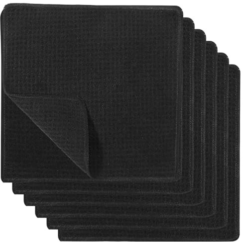 TIESOME 6 stycken disktrasor tvättbara, svart barista-duk 20 x 20 cm rengöringsdukar mikrofiber våffelduk kökshanddukar diskhanddukar handdukar handdukar kök för kök fönster glas