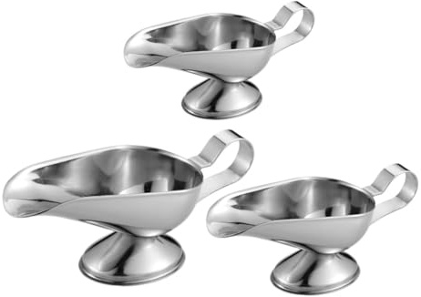 Lurrose 3pcs Stainless Steel Gravy Boats with Easy Pour Spouts for Sauce Salad Dressings and Condiments Household Sauce Containers for Dining and Cooking