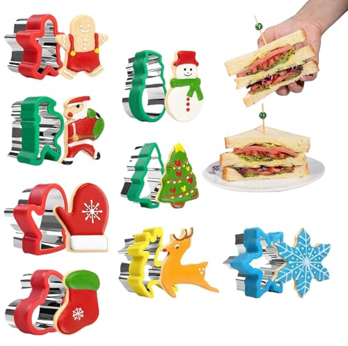 Juego de moldes para hornear - Cortador de galletas navideñas de acero inoxidable de 8 piezas, forma de Papá Noel con forma de árbol, sello para galletas de fondant | Molde de pastelería de pan de jen