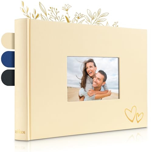 ZEITLOOS® Fotoalbum zum Selbstgestalten - Kraftpapier & Fenster - 150 Fotos | Wunderschönes Design mit schützenden Trennblättern - Fotobuch zum Einkleben 21x28cm - 50 Seiten - Hochzeitsalbum & Geschenk