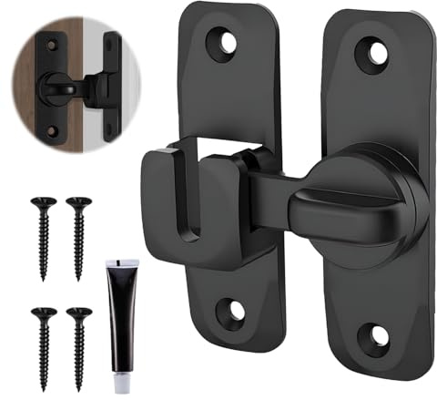 Verrou Serrure de Fermeture Porte, 90/180 Degrés Serrure Porte Coulissante avec Vis et Adhésif Loquet de Crochet Sans Percage Boulon de Verrouillage de Boucle Antivol pour Chambre et Salle de Bain
