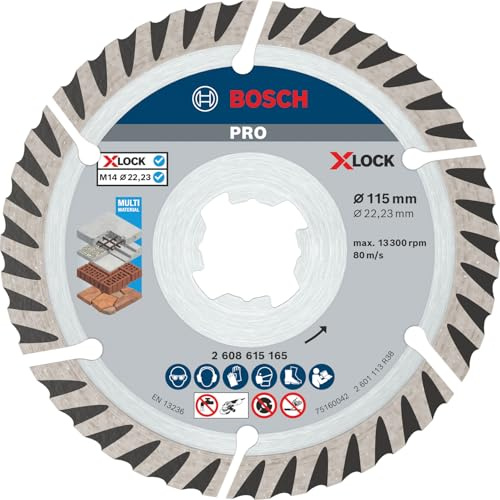 Bosch 2X PRO Multi Material Diamond Cutting Disc, X-Lock | for Concrete, Reinforced concrete, Ø 115 mm, Professional Accessory Small Angle Grinder