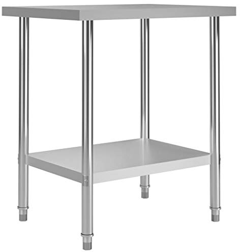 LoogCape köksbord 80 x 60 x 85 cm rostfritt stål med justerbara fötter, hållbart och lätt att rengöra, perfekt för gastronomi, restauranger, kaféer, matsalar och kommersiella kök