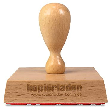 Personalisierbarer Holzstempel 70mm mit eigenem Logo und Text - Adressstempel und Textstempel selbst gestalten - optional mit Tinte und Kissen