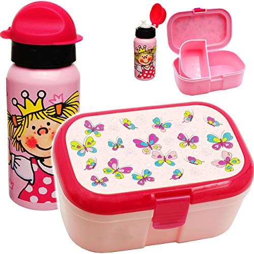 alles-meine.de GmbH 2 TLG. Set Lunchbox/Brotdose & Trinkflasche - Schmetterlinge & Prinzessin - BPA frei - mit extra Einsatz/herausnehmbaren Fach - Brotbüchse Küche ESS..