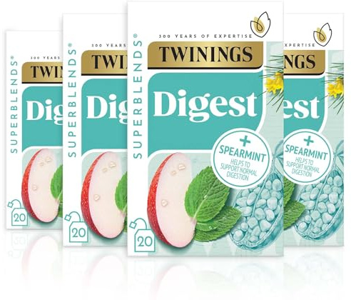 Twinings Superblends Digest Tea, Spearmint Herbal Tea Infusion with Apple, Rooibos and Baobab, 20 Count (Pack of 4)