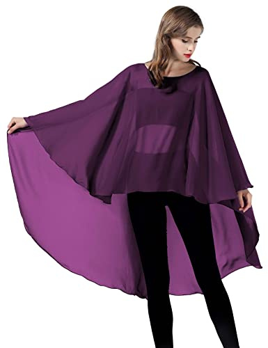BEAUTELICATE Châle Étole en Mousseline de Soie Léger Cape Poncho Ample De Mariage D’été Soirée Femme Mariée Demoiselle d'honneur(Taille Unique, Raisin Violet)