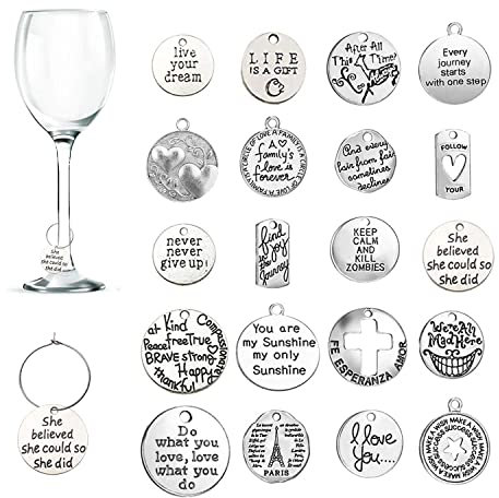 CNYMANY 20 pezzi Segnabicchieri Charms per Bicchiere di Vino, Ispirazione Testo a Tema Calice Marcatori di Bevande Tag per Cocktail Champagne Festa Di Degustazione Favori Forniture Decorative Regali