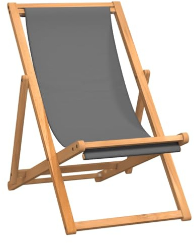 vidaXL Teak Massiv Strandstuhl Klappbar Liegestuhl Klappstuhl Strandliege Gartenliege Sonnenliege Faltliege Liege Campingstuhl Grau