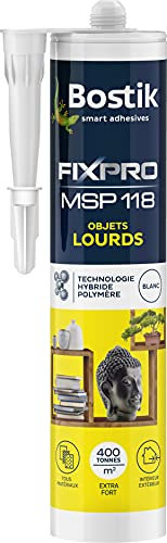 Bostik FIXPRO – Mastic Colle de Fixation MSP 118 – Objets Lourds – Intérieur/Extérieur – Tous Supports – Prise Immédiate en 5 secondes – Mastic Hybride Polymère – Couleur : Blanc – 290 ml