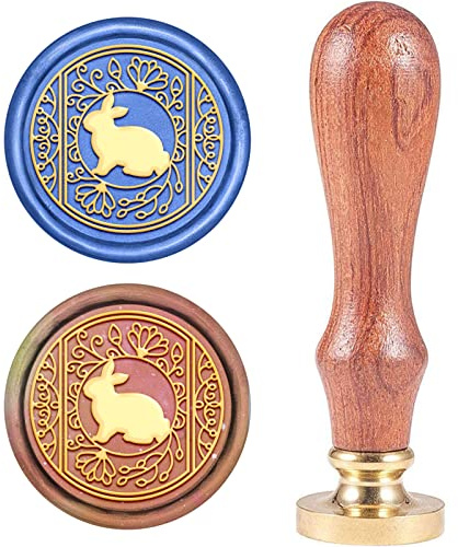craspire Wachs-Siegel-Stempel Kaninchen In Blüte, Siegellack Stempel Tier Retro Holzstempel Wachssiegel 25 mm Abnehmbar Messingkopf Holzgriff Für Partyhochzeitseinladungs-Umschlag-Grußkarten