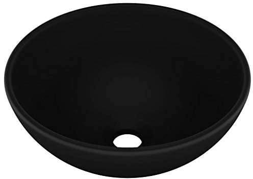 vidaXL Lavabo de Lujo Redondo Tocador Montado Encima Piedra Vasija Cuarto de Baño Aseo Indoro Garaje Fácil de Limpiar Cerámica Negro Mate