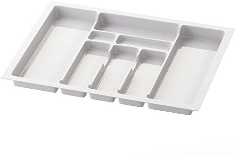 Sossai range-couverts Divio pour tiroirs de 70 cm de large, 63x49 cm – découpable, 8 compartiments, blanc, bac à couverts en plastique pour tiroirs de cuisine