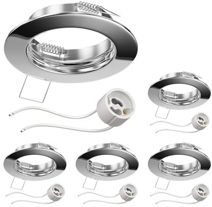 ledscom.de 5 pcs. recessed Ceiling Frame Fere, Round, Glossy Chrome (GU10/MR16/GU5.3/50mm) incl. GU10 Socket