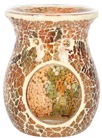 Grand brûleur à Huile élégant en Verre craquelé Marron – 13,5 cm x 10,5 cm (1 pièce) – Design Luxueux, matériau de qualité supérieure, Accessoire d'aromathérapie – Idéal pour la Maison et Le Bureau