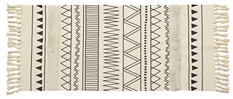 Yomshi Alfombra de algodón con borlas 60x130cm Boho Impreso Moderno Alfombras Tejidas a Mano Lavable Alfombra Vintage para Salón, Cocina, Pasillo, Dormitorio