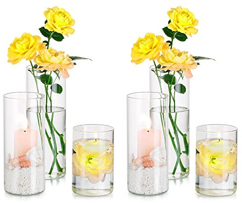 Hewory Glasvase Zylinder Vasen Set: 6er Vase Glas Kerzengläser Groß Glaszylinder für Kerzen - Zylindervasen Set Kerzenglas für Hochzeit Tischdeko Wohnzimmer Deko, Ø 6.5cm, 10/15/20cm