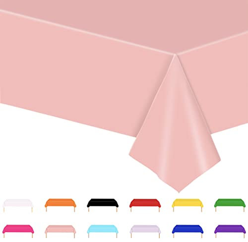 POPOYU Pink Party Tablecloth,Large Baby Pink Table Cover,Pink.Party Tableware Decor PinkTable Cover PinkTable Cloth for Baby Shower Kids Girls Birthday Wedding Party Supplies Table Decoration