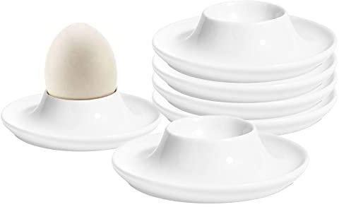 HIUAUIH Egg Cups, Weißes Porzellan Eierbecher Set, Elegantes 6-Teiliges Keramik Frühstückset, Eierbecher Eierhalter, Frühstück Eierhalter Set für Hart und Weichgekochten Eiern (Kreis)