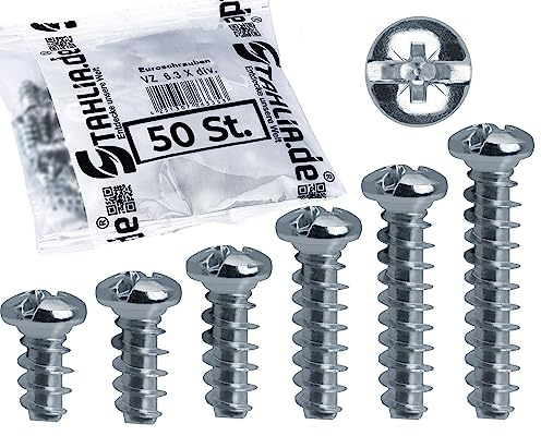 Stahlia 50 tornillos europeos, 6,3 x 30 mm, tornillos especiales, cabeza alomada, galvanizados, rosca completa para muebles, bisagras, armarios, tornillos de montaje