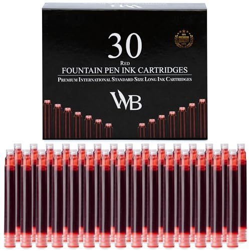 Wordsworth & Black Ricariche Di Inchiostro Per Penna Stilografica - Set Di 30 Cartucce Di Inchiostro Rosso - Dimensioni Standard Internazionali - Lunghezza Appr 2,04 - Diametro Base Appr 0,24
