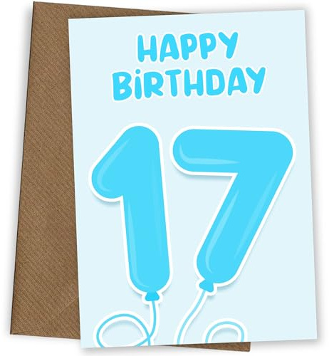 Hey Chimp Geburtstagskarte zum 17. Geburtstag für Jungen – Blaue Luftballons für 17 Jahre alten Jungen, Sohn oder Enkel, 17. Geburtstag, blaue Luftballons