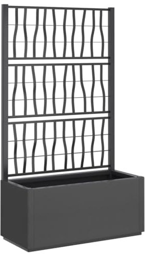 vidaXL Pflanzkübel mit Rankgitter, Blumenkübel Pflanzkasten mit Spalier Rankhilfe, Blumenkasten Rankkasten Gartenspalier, Dunkelgrau PP
