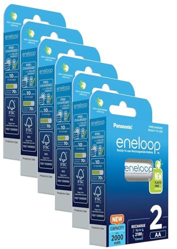 Eneloop Lot de 6 x 2 Piles Rechargeables Mignon AA 2000mAh Ni-MH