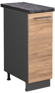 Vicco Apothekerschrank Fame-Line, Goldkraft Eiche, 30 cm | 1 Auszug · AP Anthrazit inkl. · Höhenverstellbare Füße · Metallgriffe · Metall-Vollauszüge